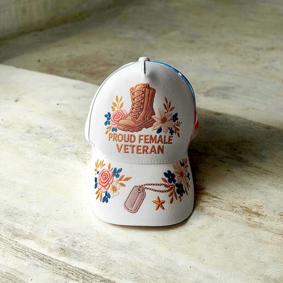 Accessories - Proud Female Veteran Embroidered Cap - White